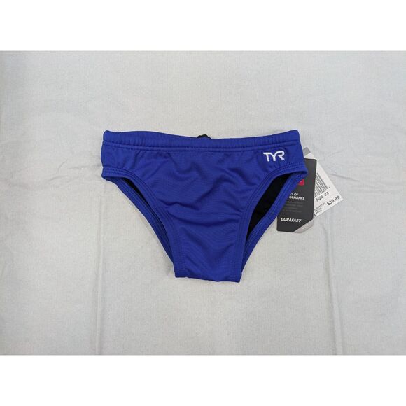 TYR Boys Durafast Elite Racer Brief Swimsuit Royal Blue Size 22 NWT - Picture 1 of 8